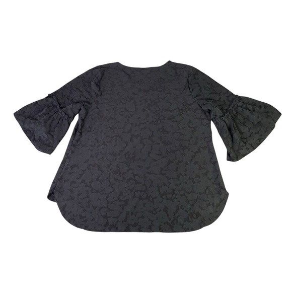 Apt 9 Women Black Blouse Top Size XL Bell 3/4 Sleeve Floral Stretch - Picture 9 of 11